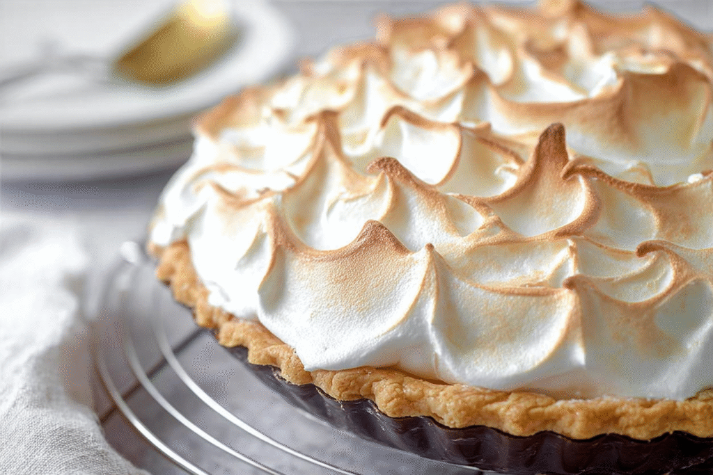 Chocolate Meringue Pie with golden meringue topping