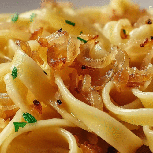 Onion Pasta Serving Suggestion with Garlic Bread