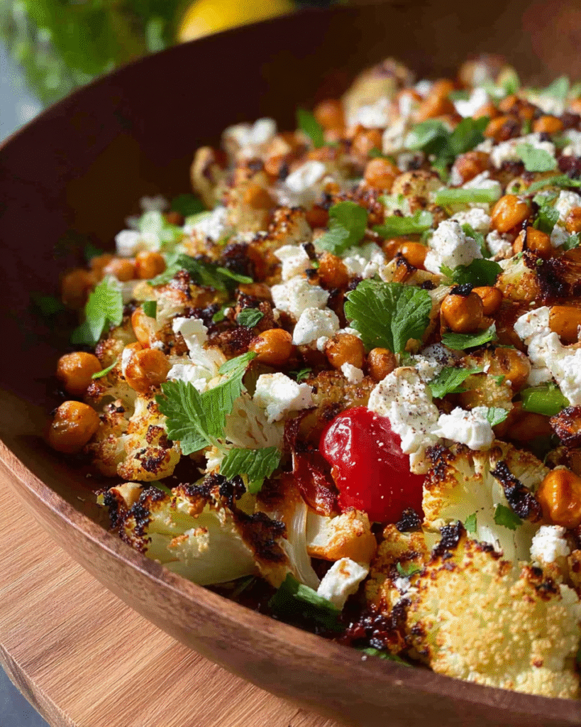 Warm Baked Cauliflower and Feta with Tahini Dressing