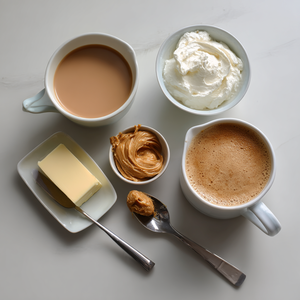 Ingredients laid out for making a cookie butter latte