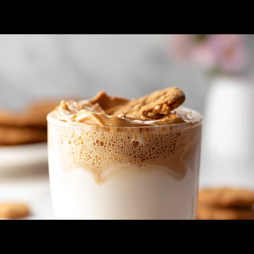 Multiple cookie butter latte variations in mugs and glasses