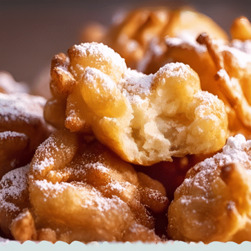 Freshly fried State Fair Funnel Cake Bites on rustic table