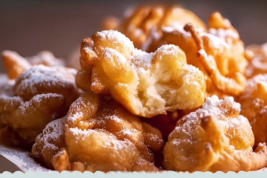 Freshly fried State Fair Funnel Cake Bites on rustic table