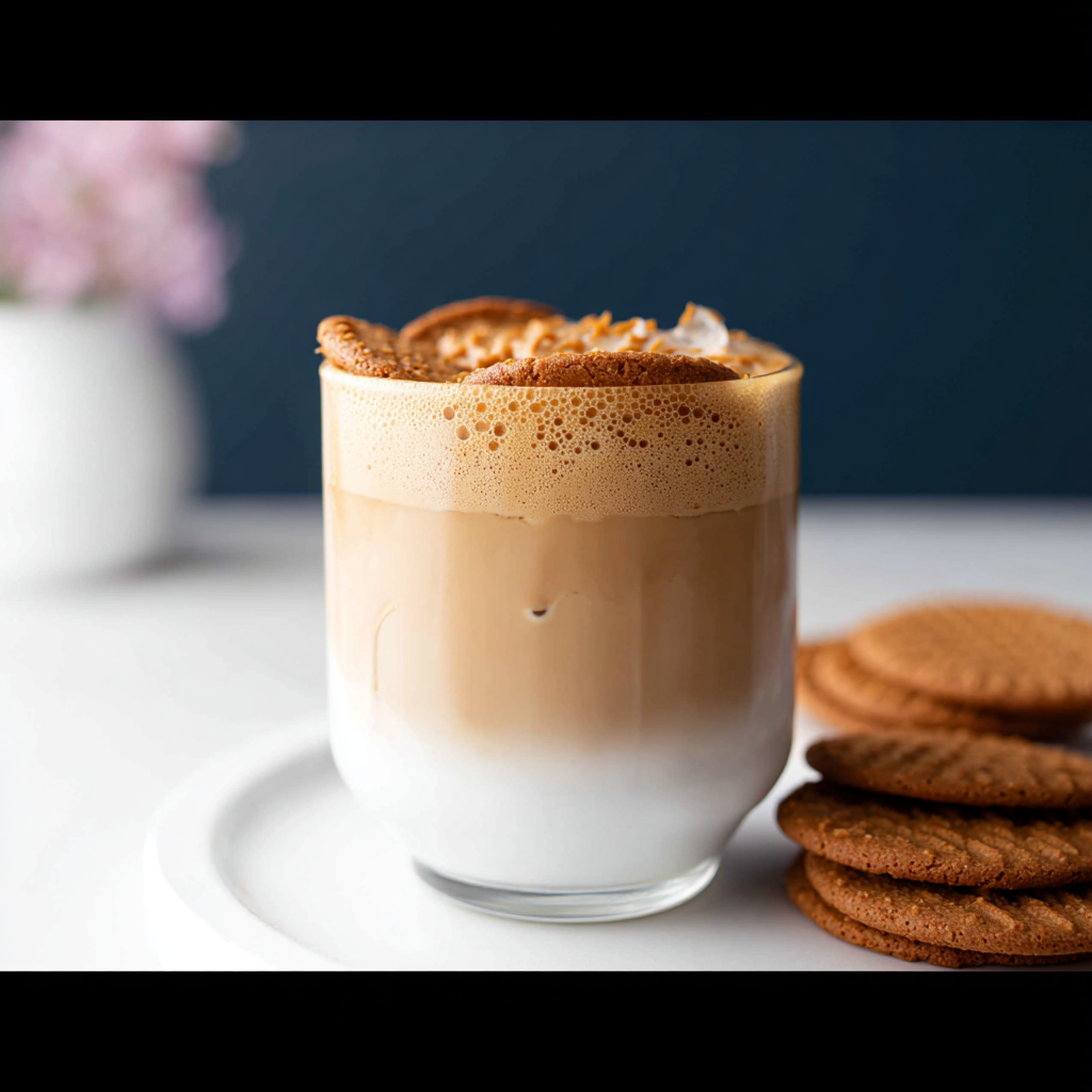 Social media creator making a cookie butter latte video